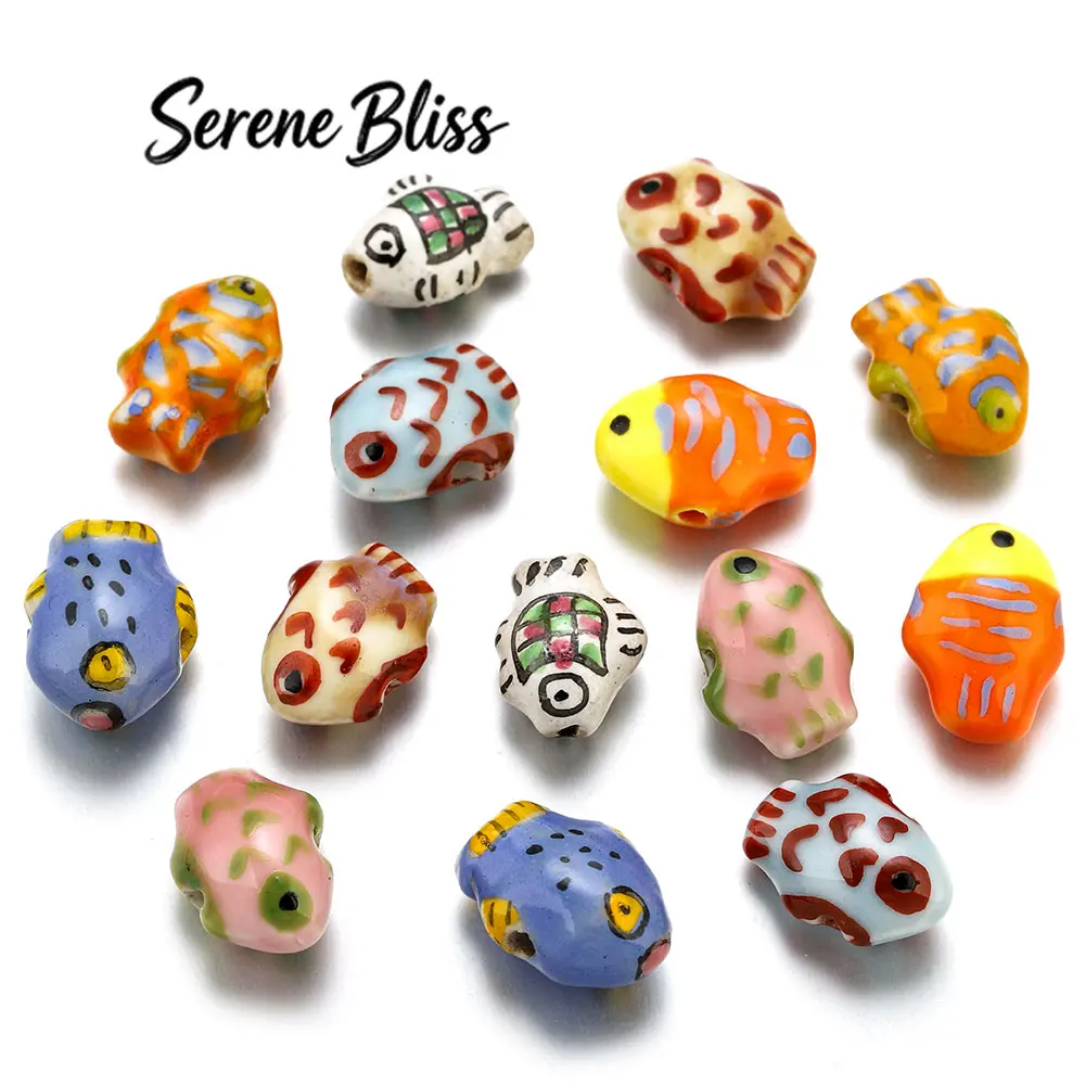5Pcs Ceramic Beads Colorful Hand Painted Animal Fish Loose Beads Cute for Women Bracelet Earrings DIY Jewelry Making Accessories