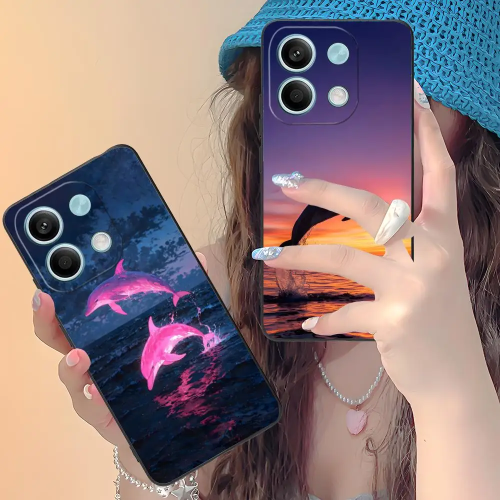 

Kawaii Dolphin Mobile Phone Case for Xiaomi Redmi Note 14 13 12 11 A5 3 2 1 Pro Plus 4G 5G Colour Printing Cover Luxury