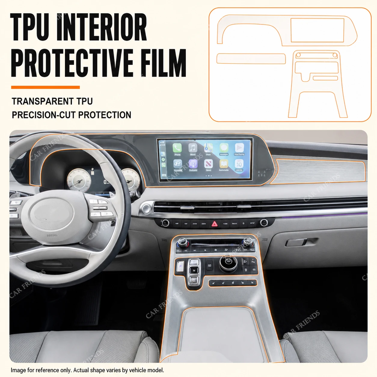 For Hyundai Palisade 2022-2023 Transparent TPU Interior Protective Film for Gearbox Panel Navigation Screen