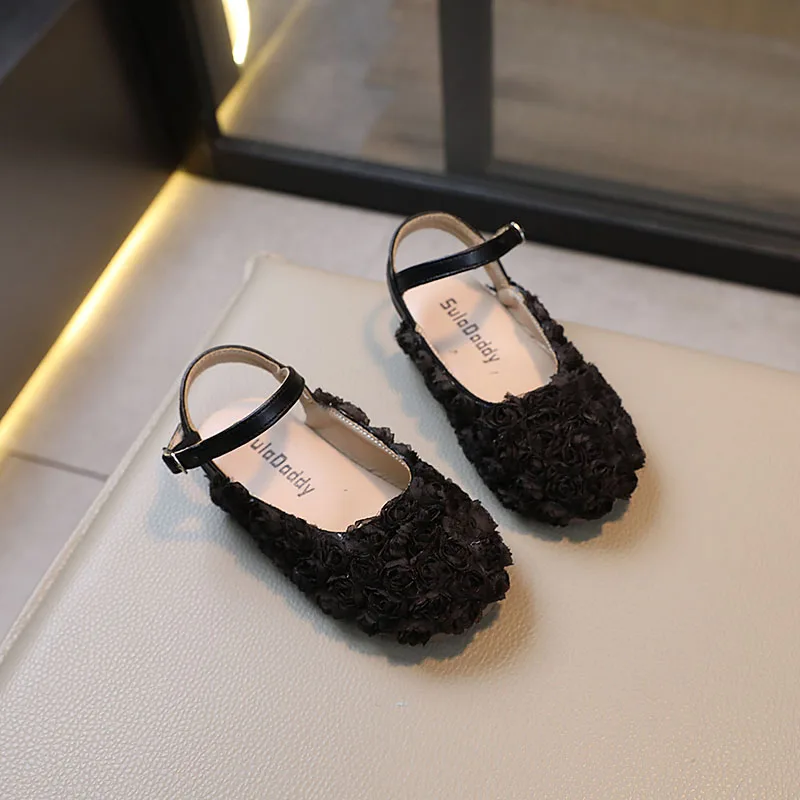 2024 Girl Sandals Closed Toe Summer Black New Children Little Girl Princess Shoes Soft-soled Child Flats Size 23-34