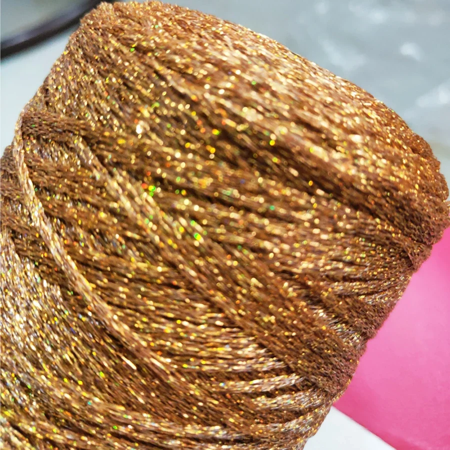 

Hot 250g Shiny Gold Silver Silk Hollow Metallized Yarn Skein Thick Crochet Knit Yarn Knitting Sewing Thread X5256