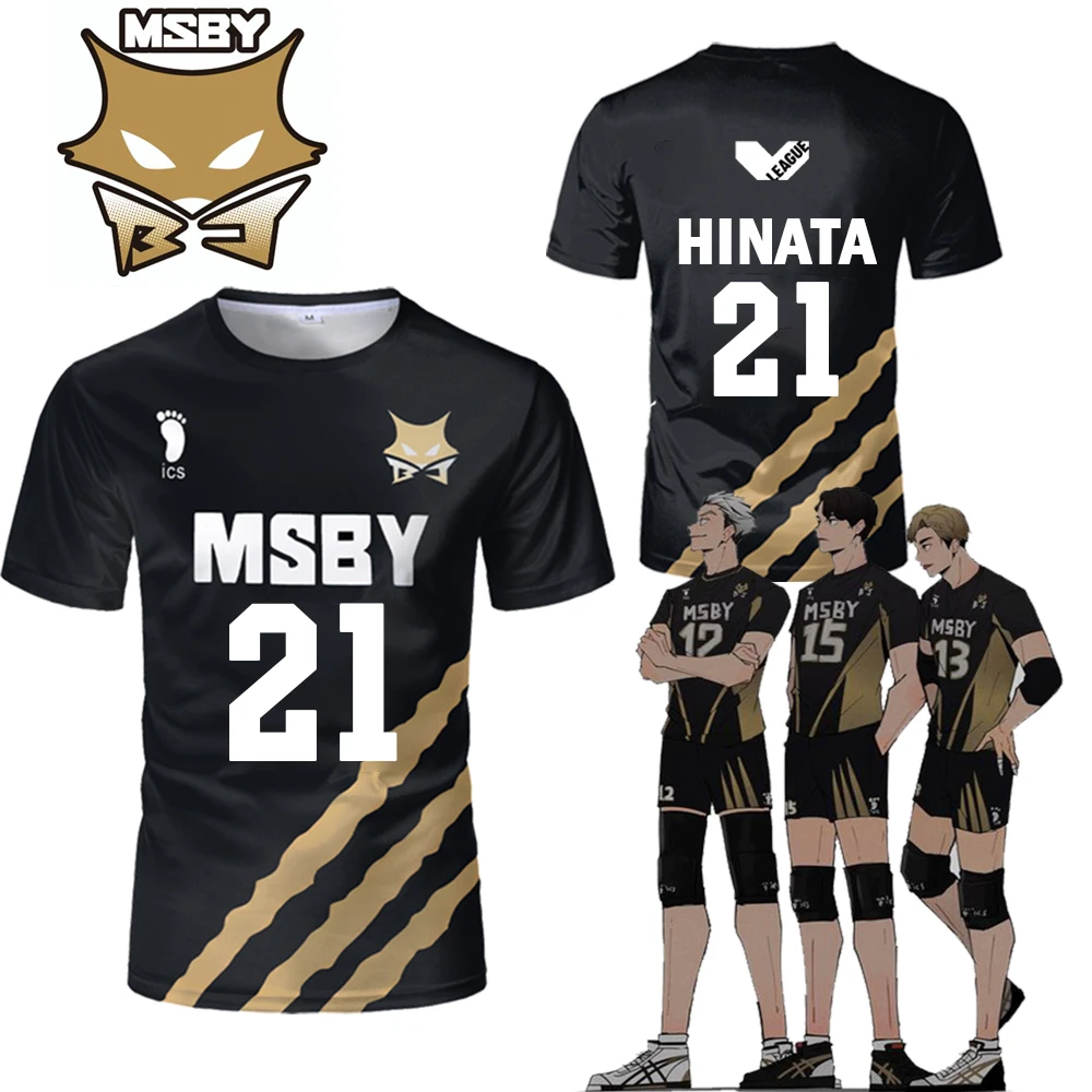 Haikyuu msby preto jackal camisa anime japonês cosplay topos uniformes de vôlei para homens e mulheres camisetas infantis respiráveis