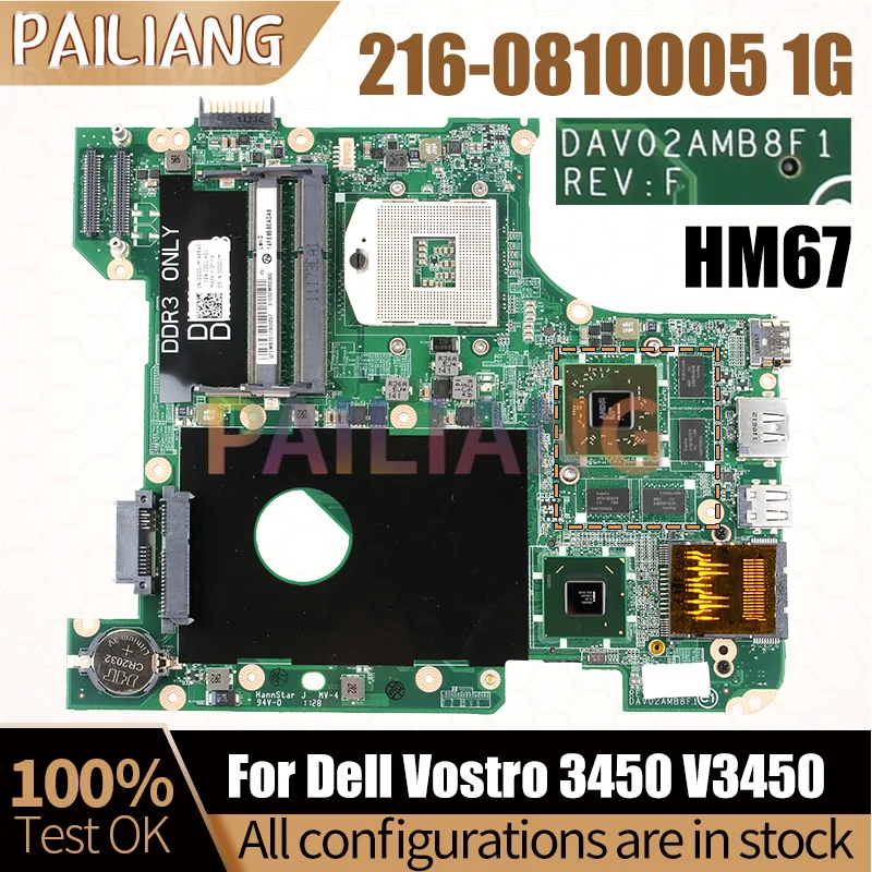 DAV02AMB8F1 For Dell Vostro 3450 V3450 Notebook Mainboard 0GG0VM HM67 216-0810005 1G Laptop Motherboard Full Tested