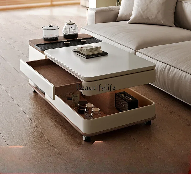 

ls 18ls 18**Living room coffee table household tea modern simple kung fu light luxury movable rock slab multi-functional table