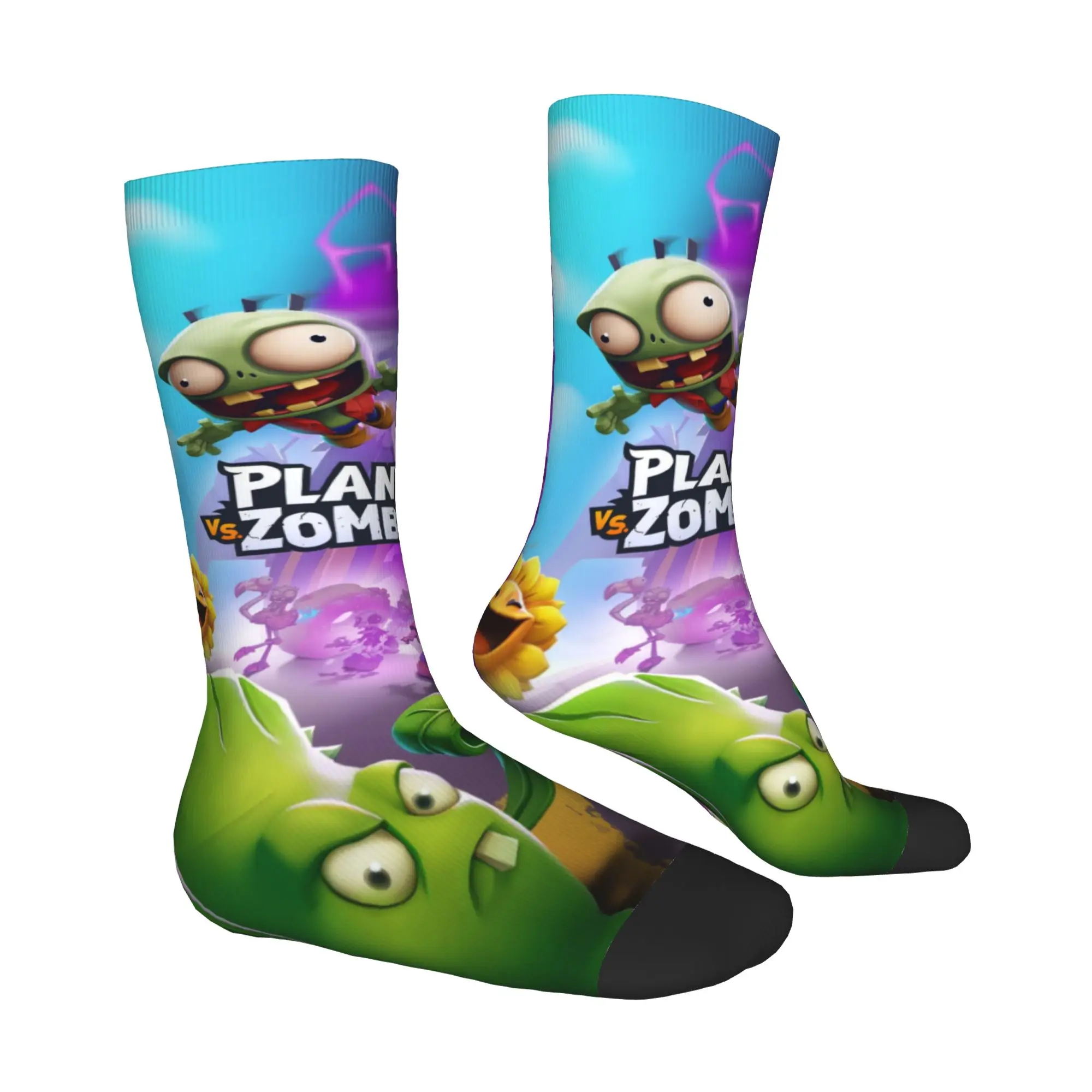 Kawaii Print P-Plants vs. Zombies Game Socks for Men Women Stretchy Summer Autumn Winter  Crew Socks