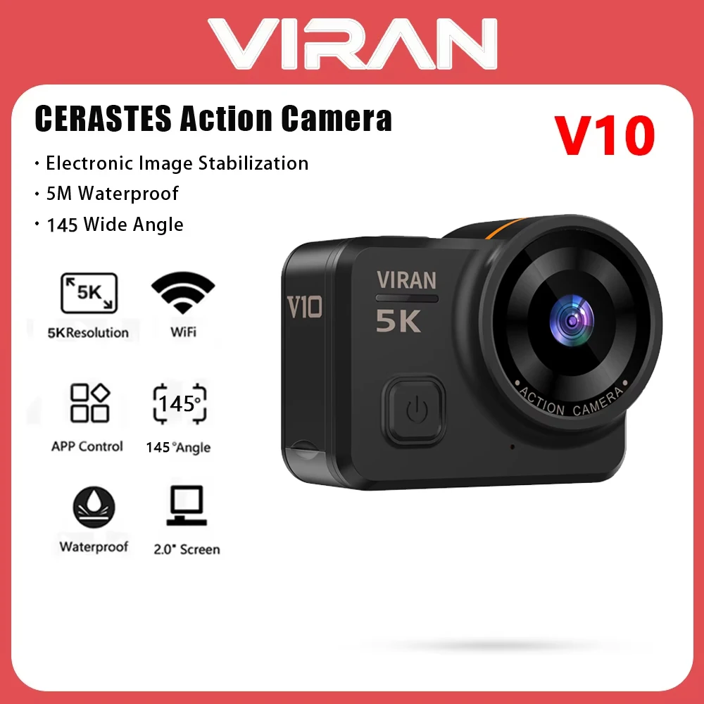 VIRAN V10 5K/30FPS Action Camera Electronic Image Stabilization Touch Screen Waterproof Video Sport Camera Motion Detection Dash