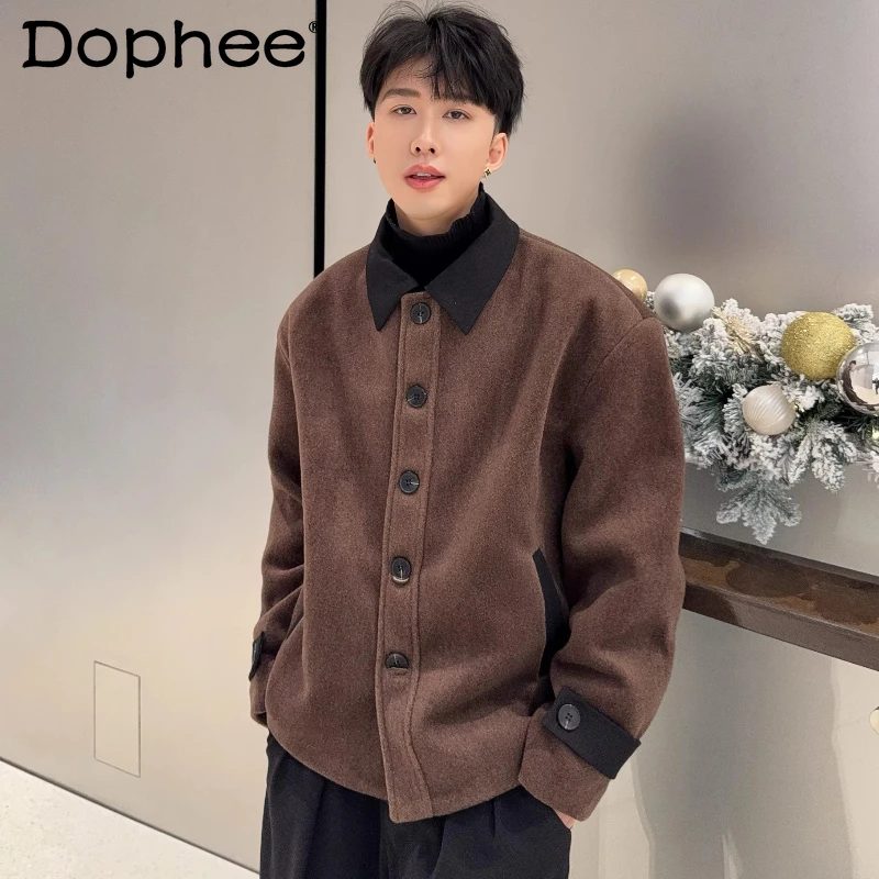 

Men's 2026 Spring New Loose Long Sleeve Chic Jackets Men's Color Matching Lapel Jackets Handsome Simple Pocket Decoration Coats