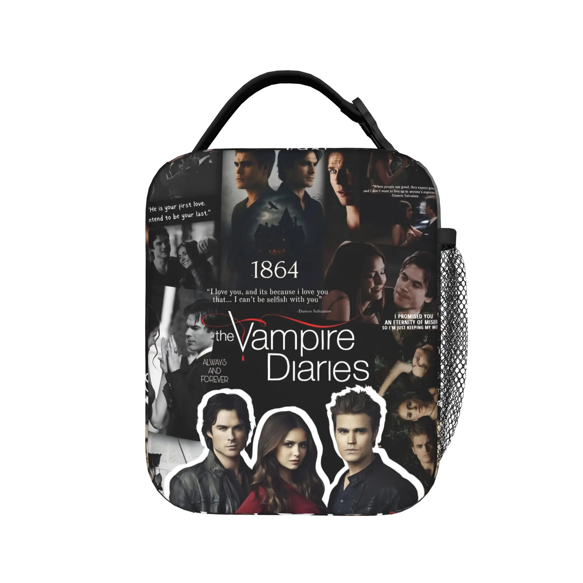 The Vampire Diaries Resuable Movie Lunch Bag Damon Salvatore Lunch Box For Men Fun Print Thermal Tote Handbags Oxford Cooler Bag