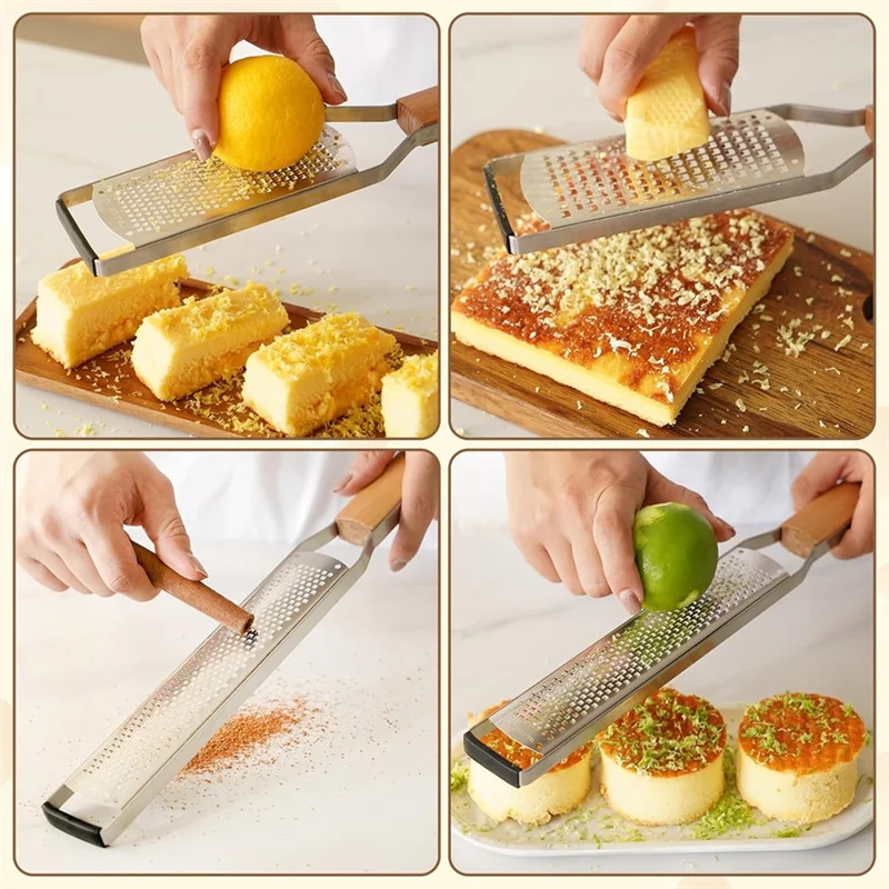 

【DIY DECOR】For Kitchen Handheld Cheese Grater Set Of 3PCS Stainless Steel Professional Metal Lemon Zester With Wood Handle