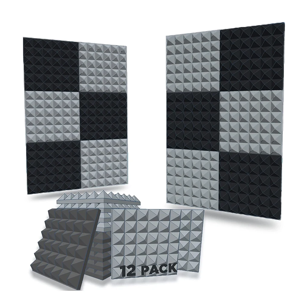 12Pcs 30x30x5cm Soundproof Wall Panel for Soundproofing Treatment Studio Wall Padding Sound Absorbing Pyramid Acoustic Treatment