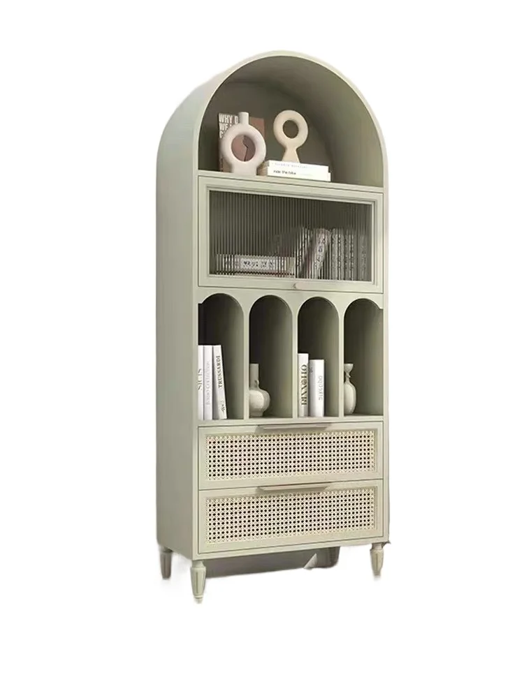 

American solid wood bookcase light luxury children's floor small bookshelf wine cabinet Nordic side cabinet French