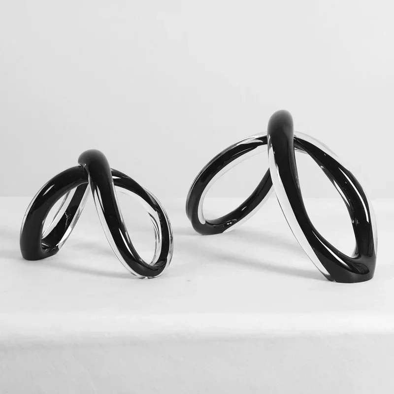 Black Glass Cross-twisting Pendulums Transparent Geometric Sculptures Knot Decorative Figurines Living Room Decoration