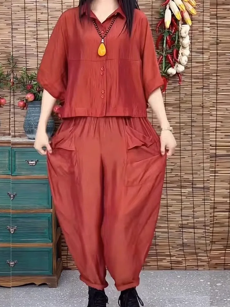 Green Five-Quarter Sleeve Shirt And Slim Fit Capri Pants Set Women's Summer Fashion Slimming Two-Piece Suit by Ai  Yun view 5