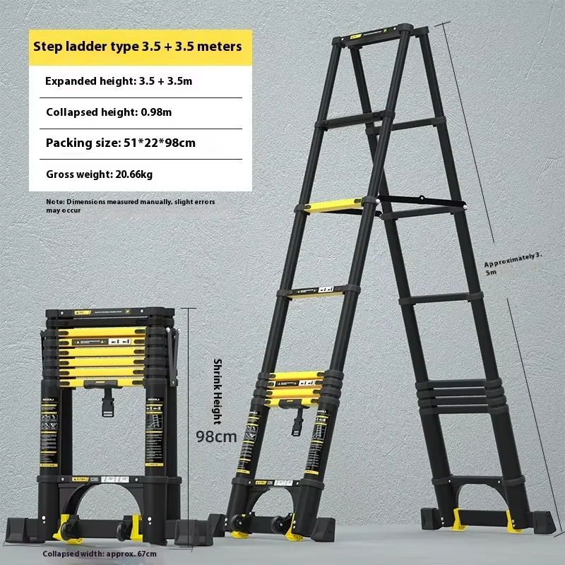Flagship black and yellow aluminum alloy folding telescopic ladder, anti slip pedal double-sided balance bar zigzag ladder