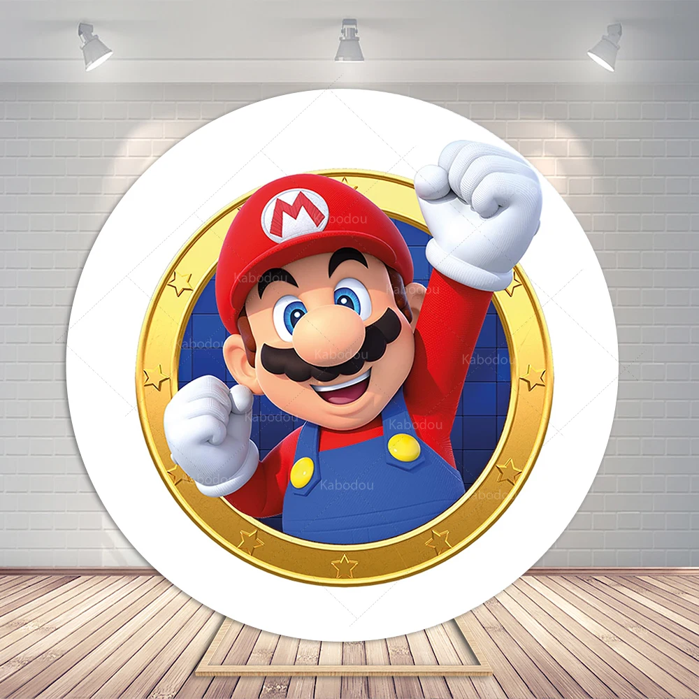 슈퍼 마리오 브라더스 파티 라운드 배경 어린이 소년 1 생일 배경 사진 사진 스튜디오 배너 포스터 소품 탄성