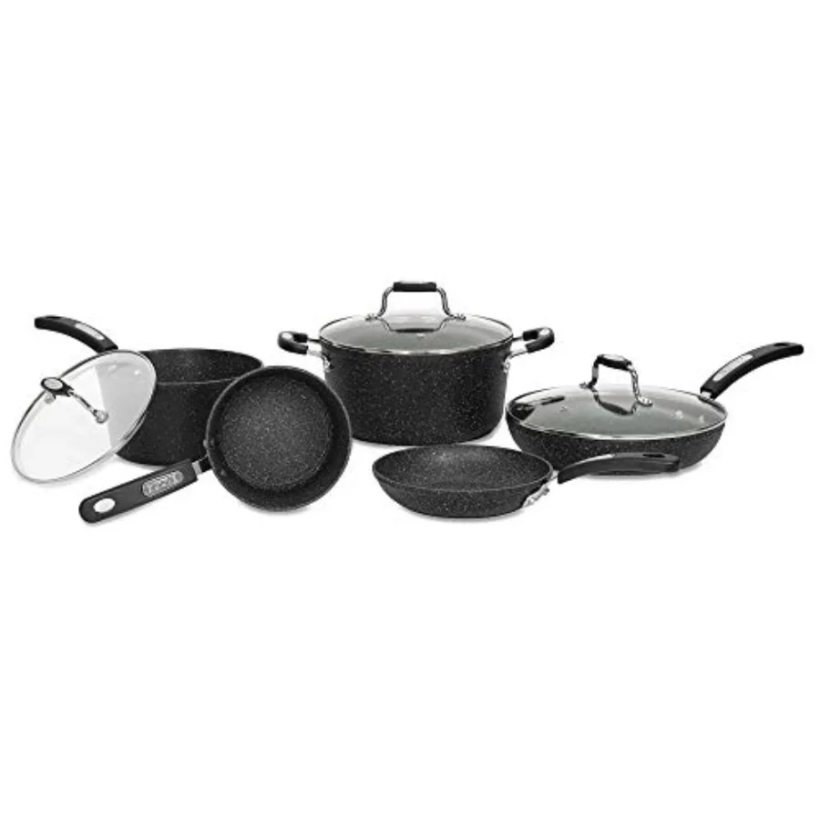 

The Rock 8PC Non-Stick Cookware Set for Kitchen Use - Durable Forged Aluminum Construction - Oven Safe Up to 400F - PFOA Free -