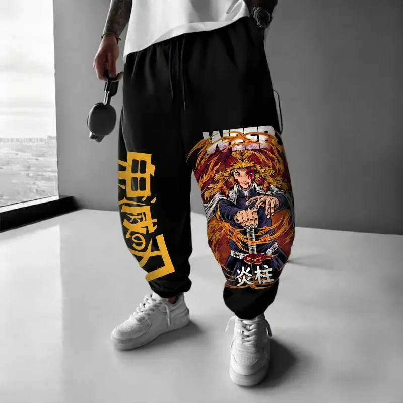 

Осень-зима мужские спортивные штаны из 100% хлопка для спортзала японского аниме Demon Slayer Kyoujurou графическая одежда мужские спортивные штаны большого размера