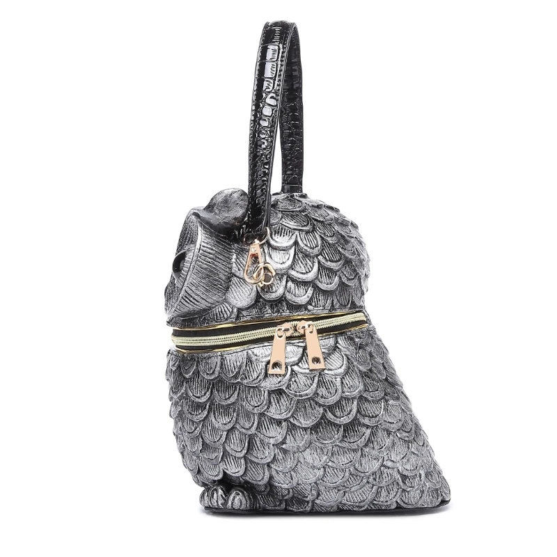 Female Black Shoulder Bag with 3D Owl Embossed Handbag Crossbody Bags