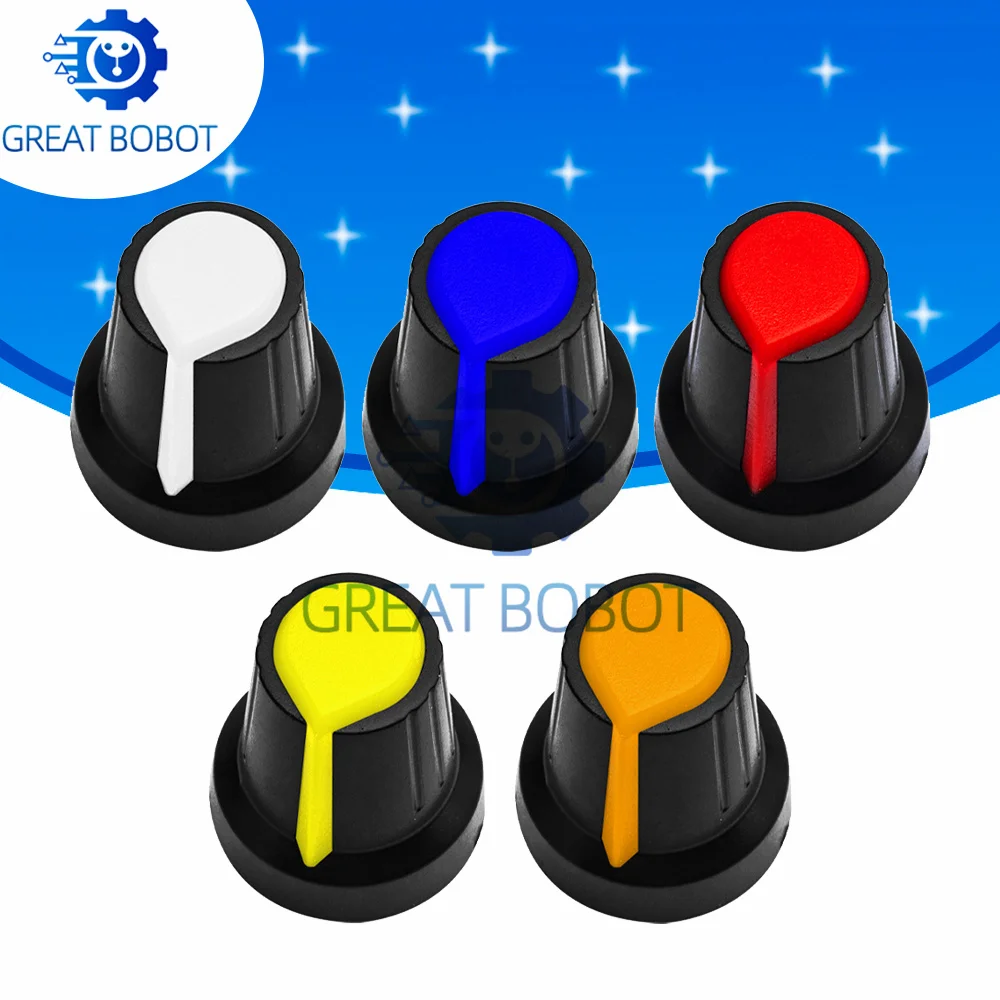 

WH148 6mm Shaft Hole Potentiometer Knob Cap (BS 5PCS/Lot, Copper Core, 15×17mm): AG2 5-Color Assortment