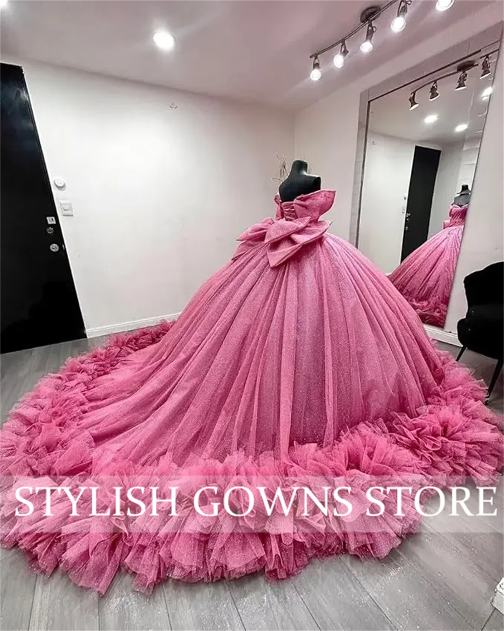 Puffy quinceanera vestido de baile com arco contas cristais miçangas pageant doce 15 festa em camadas plissado personalizado