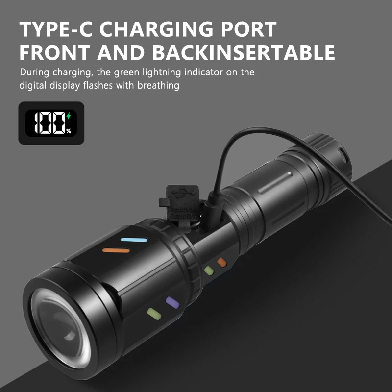 new product White laser digital display color fluorescent dual lens focusing long-range outdoor strong light LED flashlight