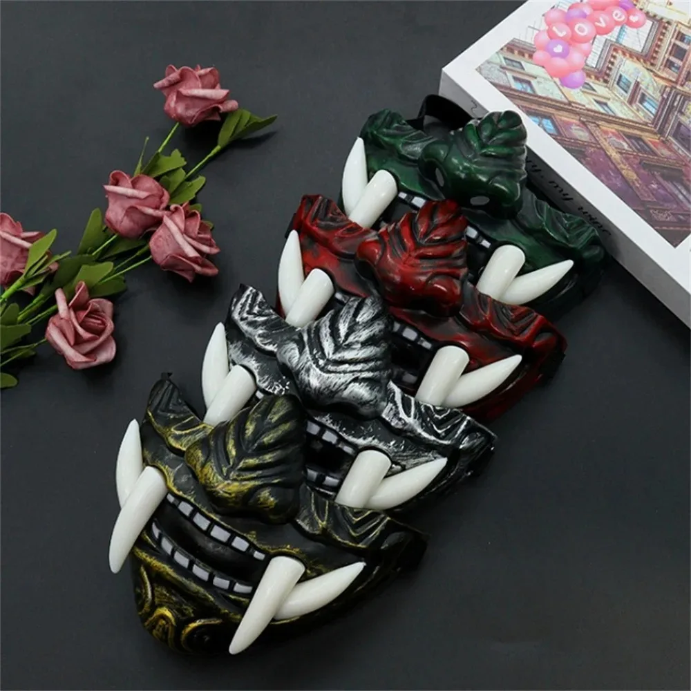 New Masquerade Party Half Face Mask Dress Up Halloween Cosplay Cosplay Prop Oni Demon Prajna Hannya Mask Resin