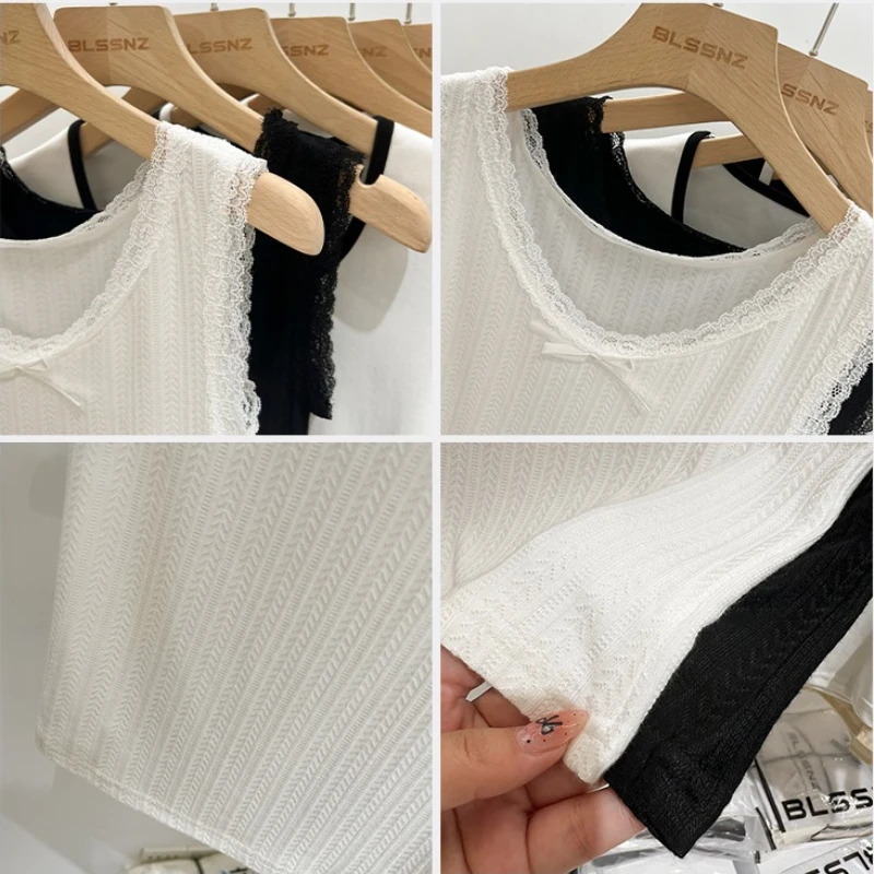 AOSSVIAO 2025 المرأة الصيف المحاصيل القمم الدانتيل تقليم محبوك تانك القمم الصيف رقيقة الخامس الرقبة أكمام قاعدة كاميس المرأة قمة الموضة