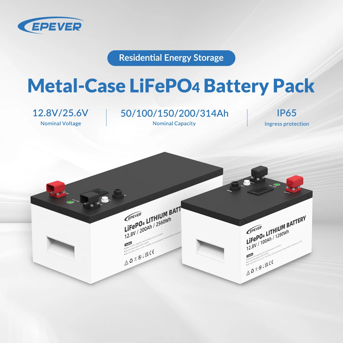 Epever Home Energy Storage Lithium Battery Pack Lithium Ion 100ah 150ah 200ah 300ah 12v 25.6v Lifepo4 Battery for Solar System