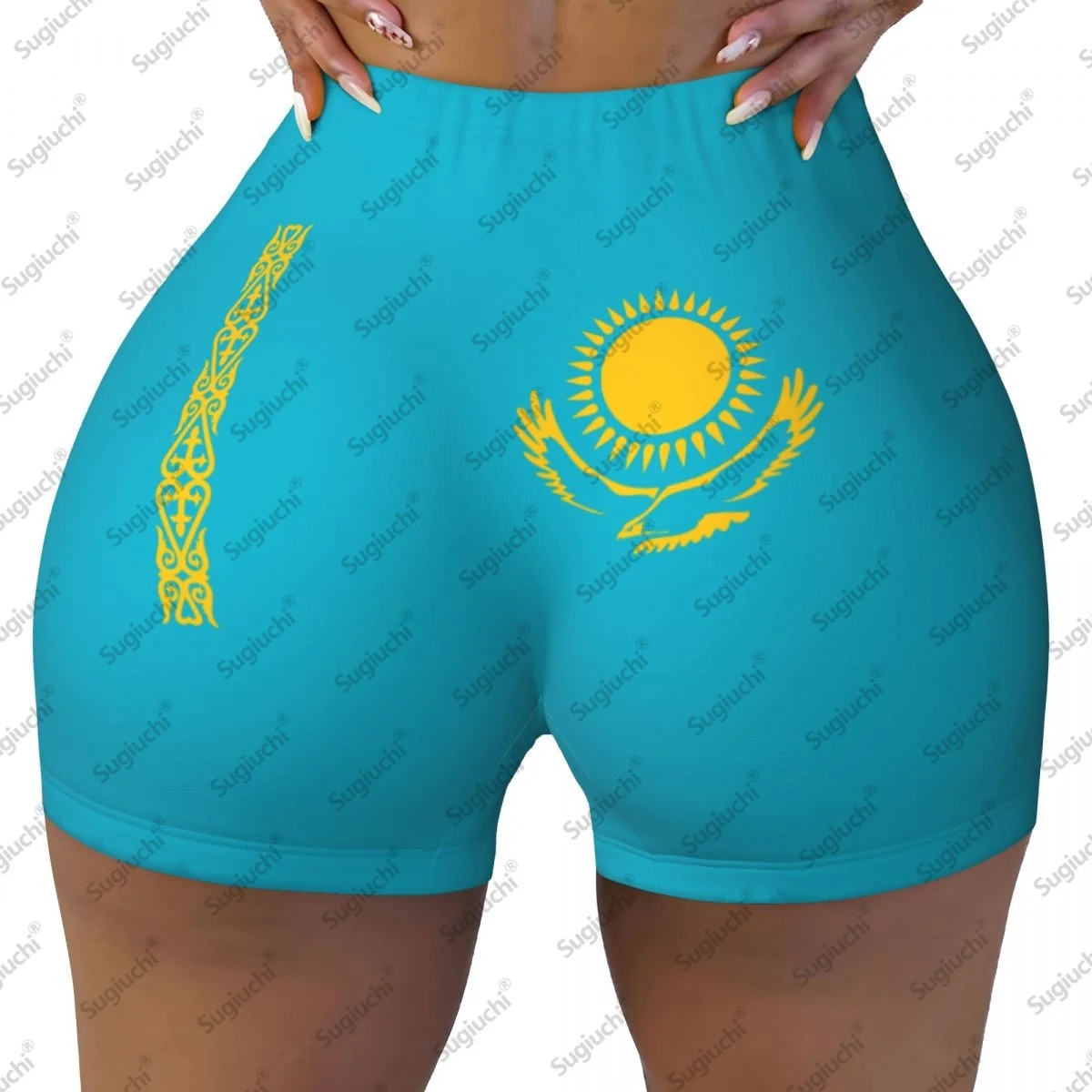 

2026 шорты для йоги с флагом Казахстана для женщин, шорты для тренировок, подтяжки ягодиц, с высокой талией, шорты для бега в тренажерном зале