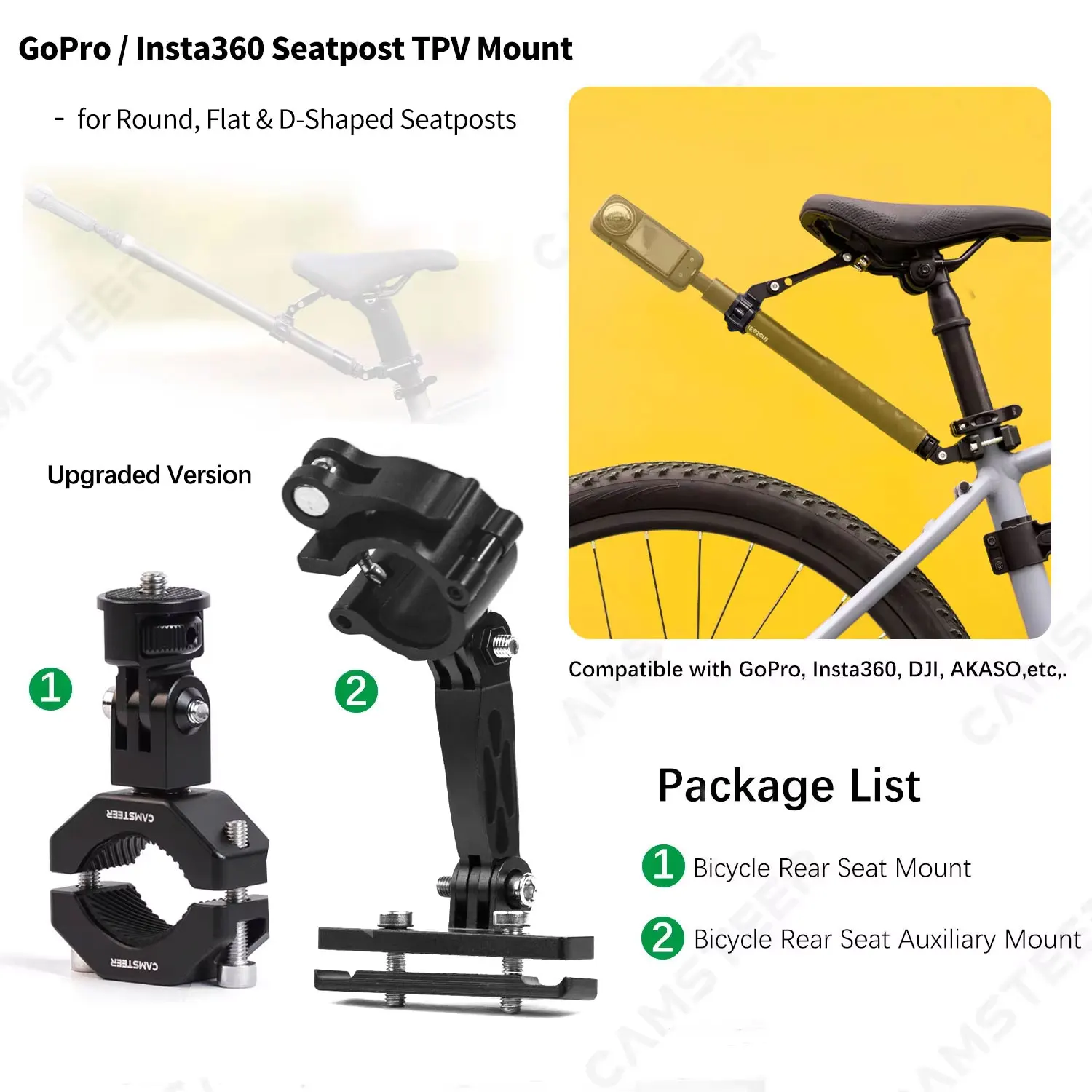 Camsteerプレミアム自転車後部座席3人称視点マウント（GoPro Max2