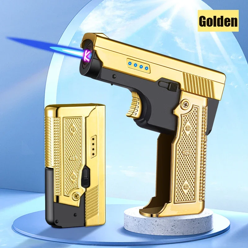 New Windproof Gas-Electric Plasma Type C USB Rechargable Lighter Gift Men Folding Gun Butane Torch Turbo Jet Flame Cigar Lighter