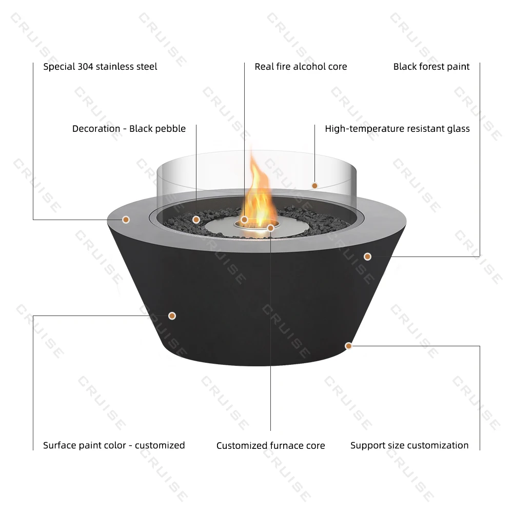 كروز D1200 * H480mm المناظر الطبيعية في الهواء الطلق قائمة بذاتها المعادن طاولة النار الحقيقية حديقة النار حرق الخشب حفرة النار المواقد