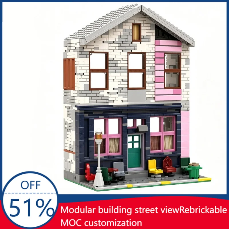 1097 Pcs Zita's Trash Fired Pizza Custom Building Blocks City Modular Pizzeria Scene Model Educational Assembly Toy Collectors