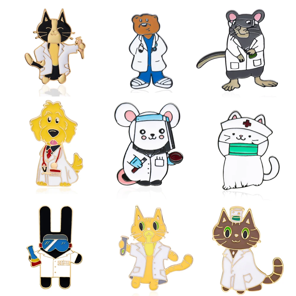 Harong Animal Doctor Pin Badge Set Fashion Funny Cute Science Medical Brooch Hat Backpack Coat Lapel Pin for Student Teacher