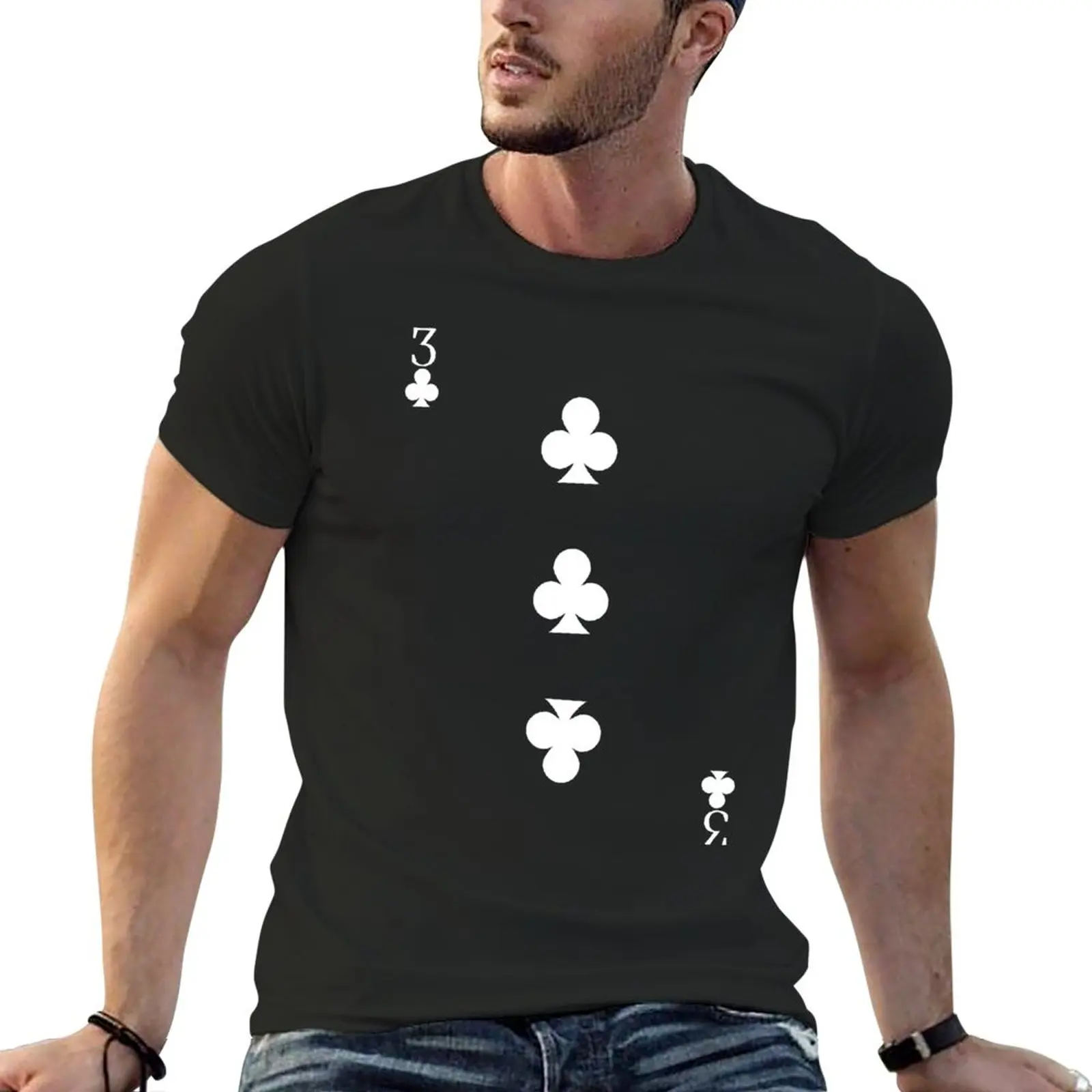 

New Three of Clubs Poker Playing Card Halloween Costume 3 Plain Black T-Shirt funny t shirts plain white t shirts men