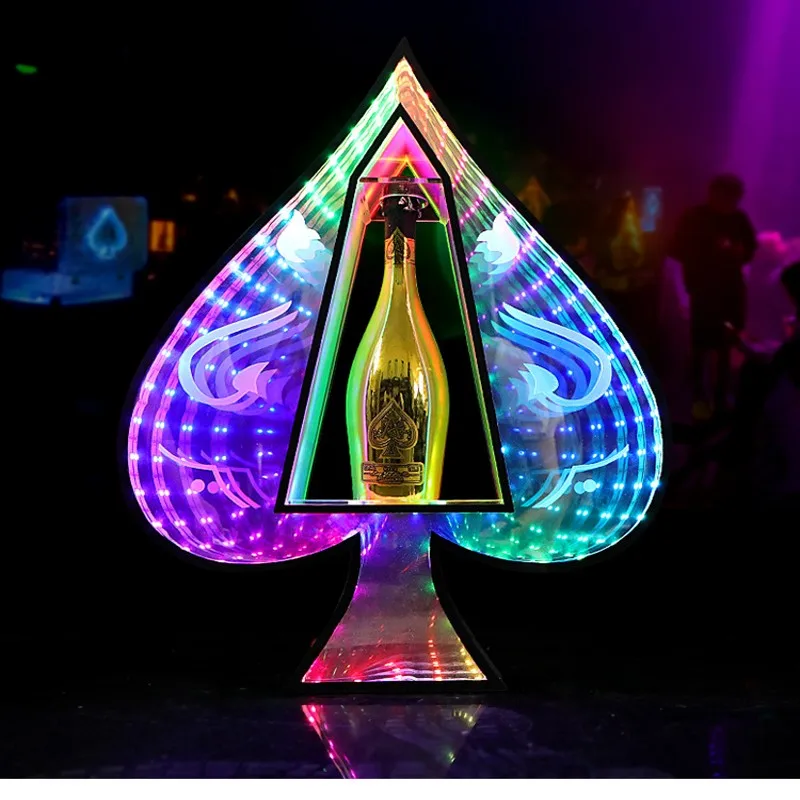 Colorful LED Luminous Ace of Spades Glowing Glorifier Display VIP Service Tray Wine Bottle Presenter For Night Club Lounge Bar