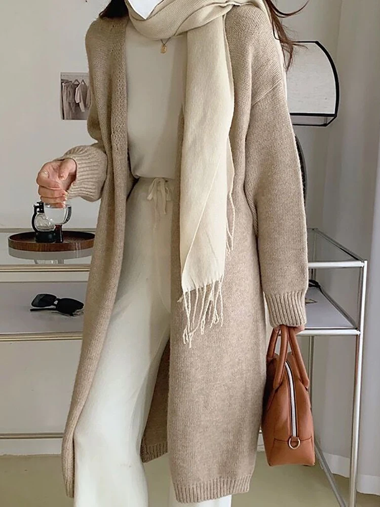 2024 Spring Knitted Long Cardigan For Women Sweater Coat Female Fashion Autumn Outerwear Solid Lady Casual Clothes C-256