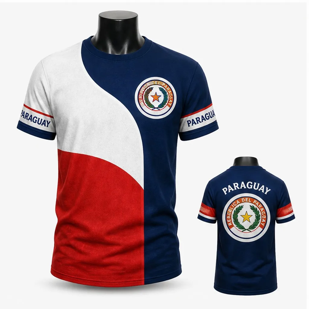 Herren Paraguay Rundhals-T-Shirt mit Streifen-Swoosh-Print, Kurzarm, Lässiges Oberteil, APF-Wappen-Grafik, Sommer-Streetwear-Tee im Casual-Stil – Detail 4
