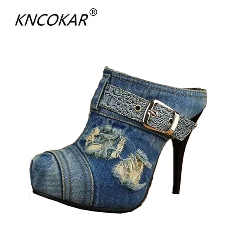 New high-heeled shoes waterproof Taiwan round head hollow out shoes heel strap cowboy fashion sexy sandals, slippers