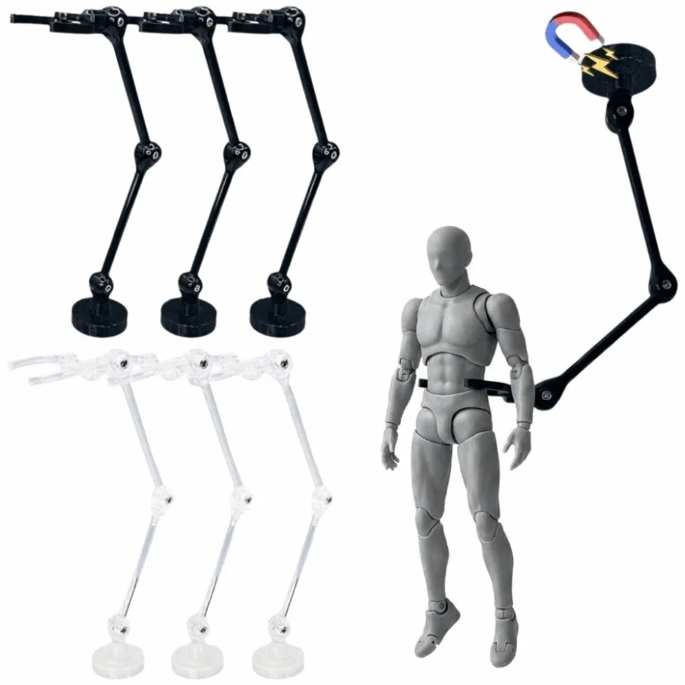 Magnetic Base Action Figure Stand Adjustable Joints Transparent Figure Display Holder Black Clip Support Arm Robot Model Stand