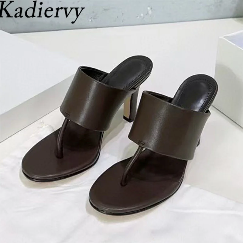 

New Flip Flops High Heels Slippers For Women Genuine Leather One Strap Slides Summer Mules Shoes Women Stiletto Slippers Woman