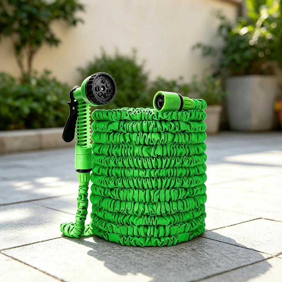 100/50FT Portable Multifunctional Garden Hose - Equipped with 7 Modes of Nozzle Heads, Lightweight, Flexible, Wear-Resistant and Leak Proof. Suitable for Watering Plants, Cars, Pets, Household Cleaning, and Other Purposes - All Season Universal