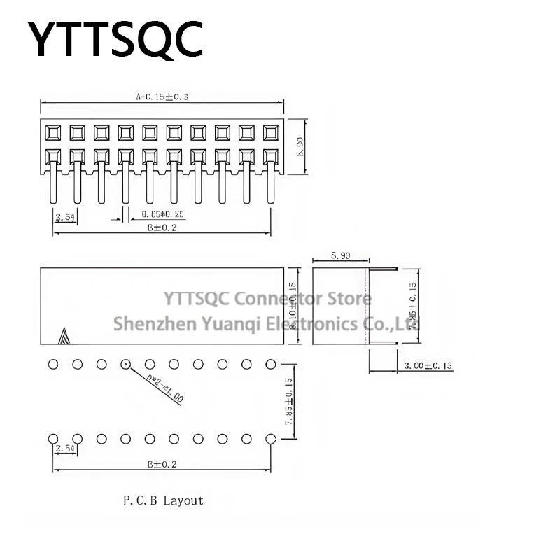 10pcs 2.54mm Pitch Side Plug Flag Type‌ Double Row Female Header Connector 2*2/3/4/5/6/7/8/10/12/20/40Pin Gold Rohs PCB Socket
