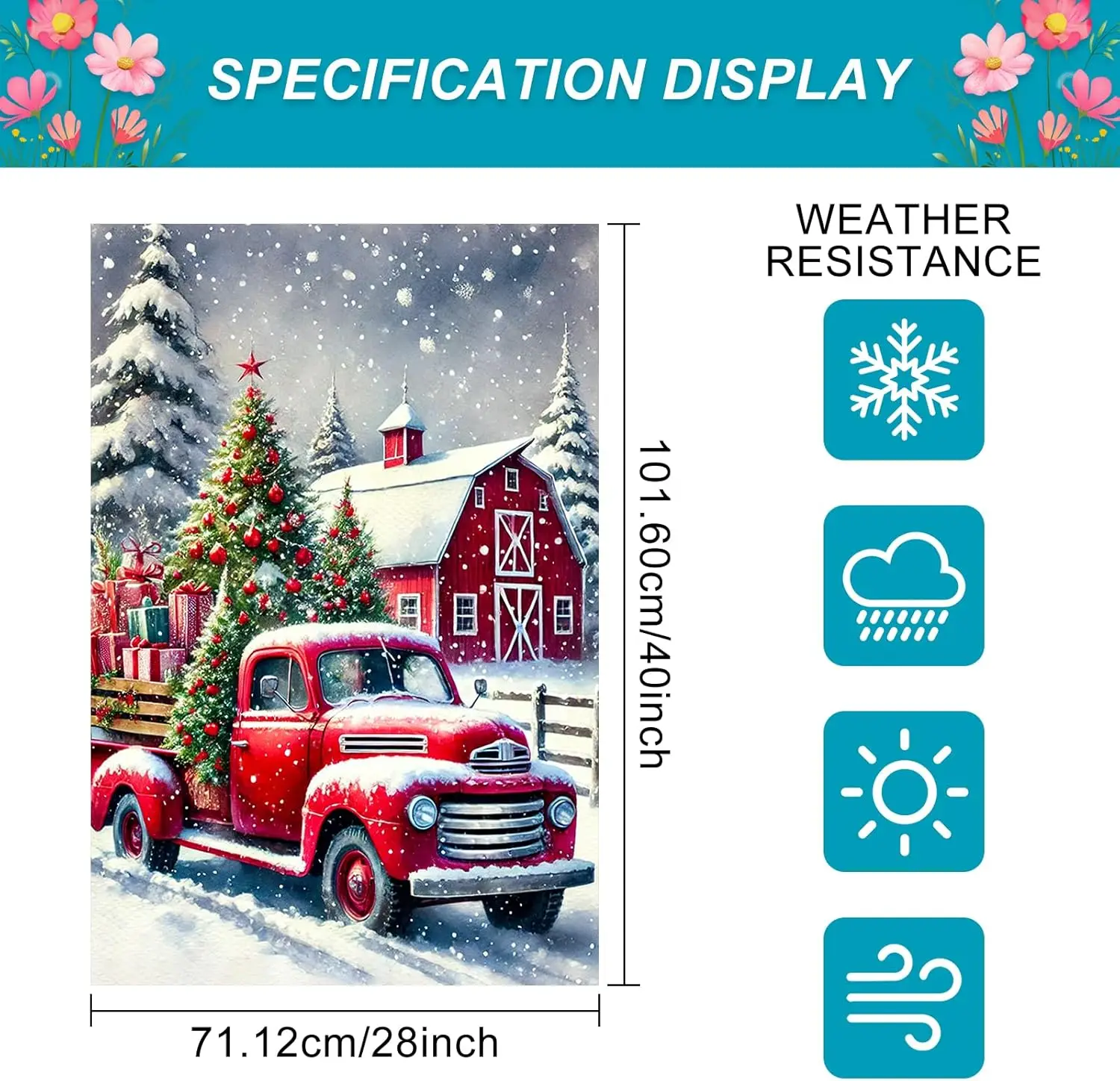 BlissYard Merry Christmas House Flag Red Truck Barn Garden Flag 28x40 Inch Double Sided Winter Holiday Outdoor Banner for Ya jjp