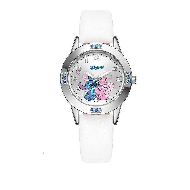 ساعة ديزني ستيتش للأطفال كوارتز كرتونية لطيفة مع حزام ألماس مقلد، هدية عيد ميلاد للأطفال للأولاد والبنات