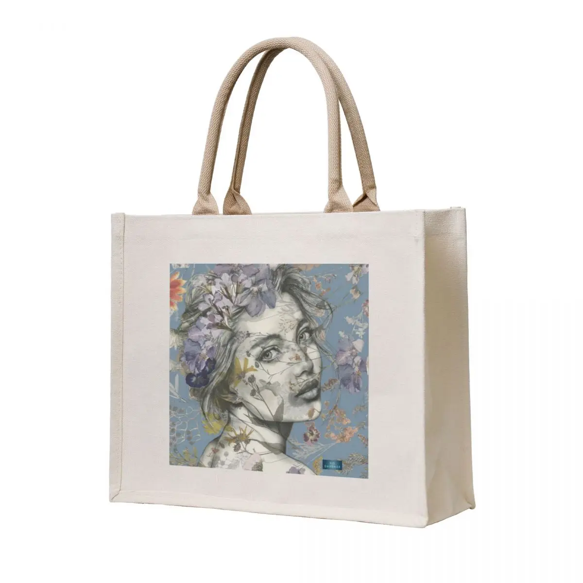 

Presence' illustration of a women with purple flowers Tote Bag foldable reusable bag hand bag hand bags