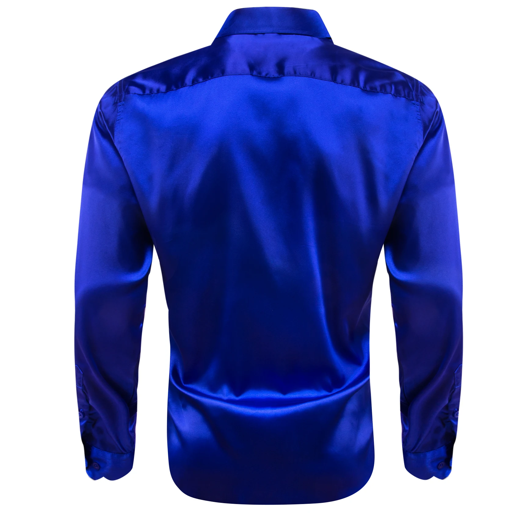 Designer Mens Shirts Silk Mercerized Solid Satin Royal Blue Long Sleeve Casual Business Slim Fit Male Blouses Tops Barry Wang