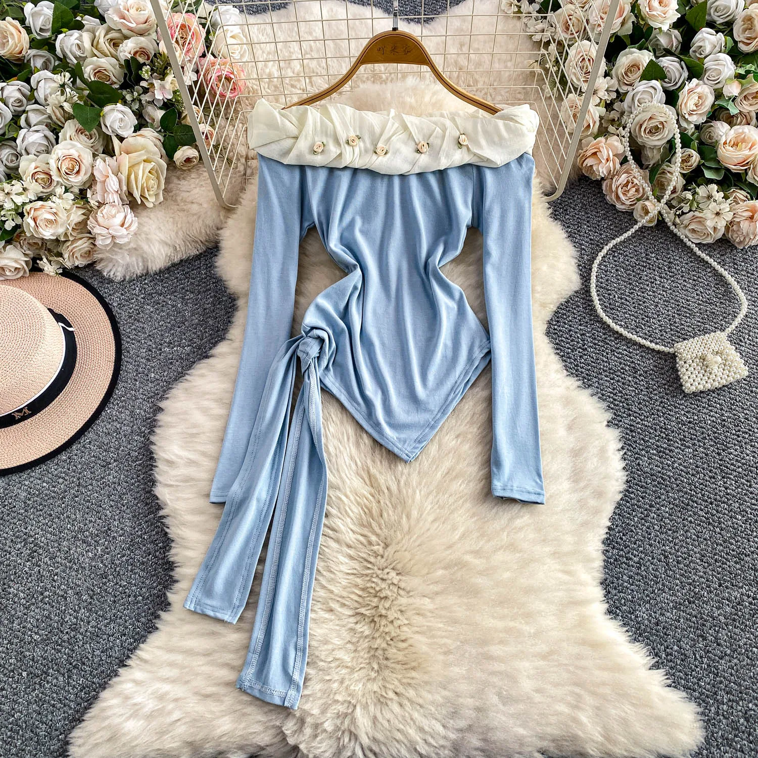 

Женские корейские милые зимние топы, рубашки, женские бандажные нерегулярные лоскутные топы с цветочным принтом, пуловеры, топы для дня рождения, ужина, банкета