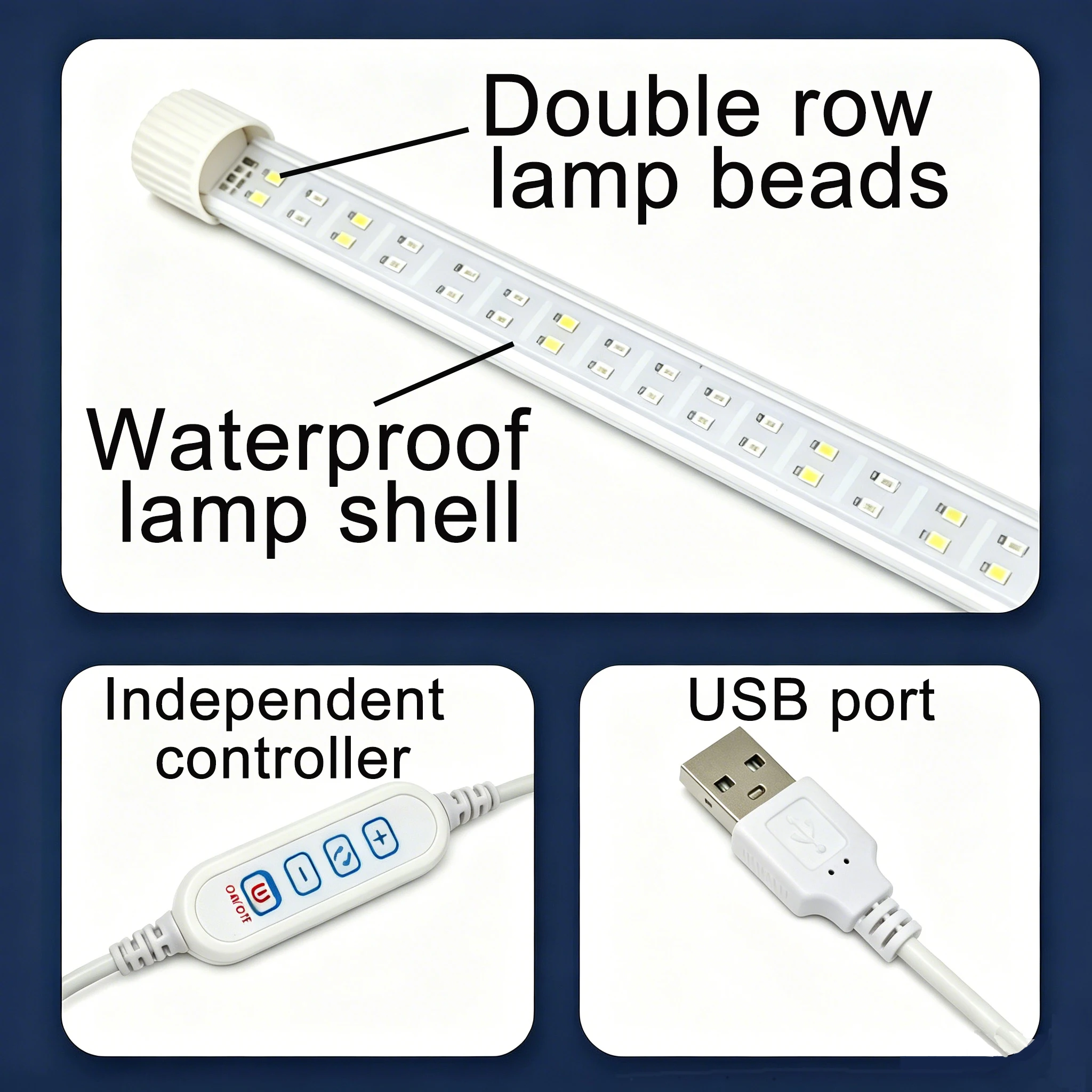 USB RGB Aquarium Light LED Fish Tank Lamp Clip 3 Color Modes Full Spectrum Wide Angle Waterproof Underwater Lighting Dimmable