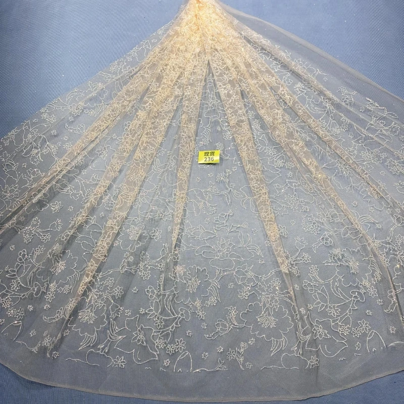 

2026 10 Yards Champagne Hot Gold Powder Africa Glitter Fabric Embroidery Net Lace With Glued Glitter Sequins Wedding Or Party